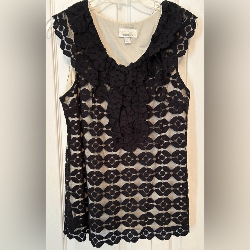 Dressbarn: Black sleeveless lace top, neutral colored lining, size M